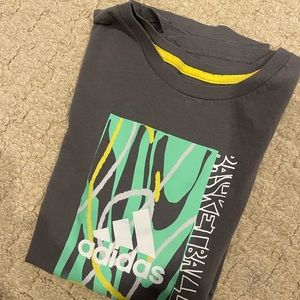 Adidas Youth Gray Green Yellow Logo Short Sleeve Tee T-Shirt Large